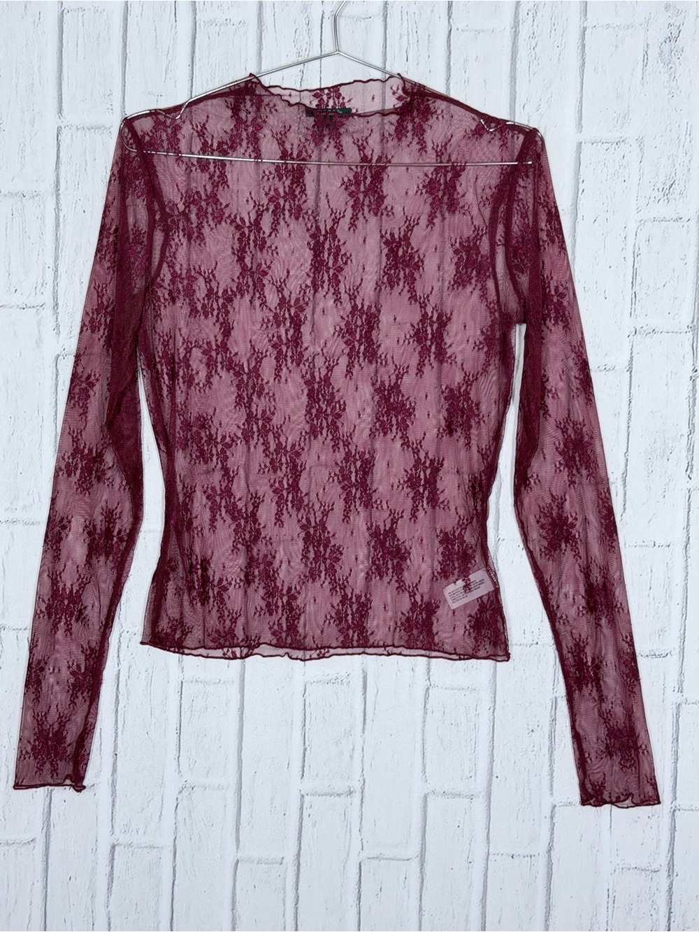 π· Wild Fable Burgundy Sheer Floral Lace Long Sleeve Top Small